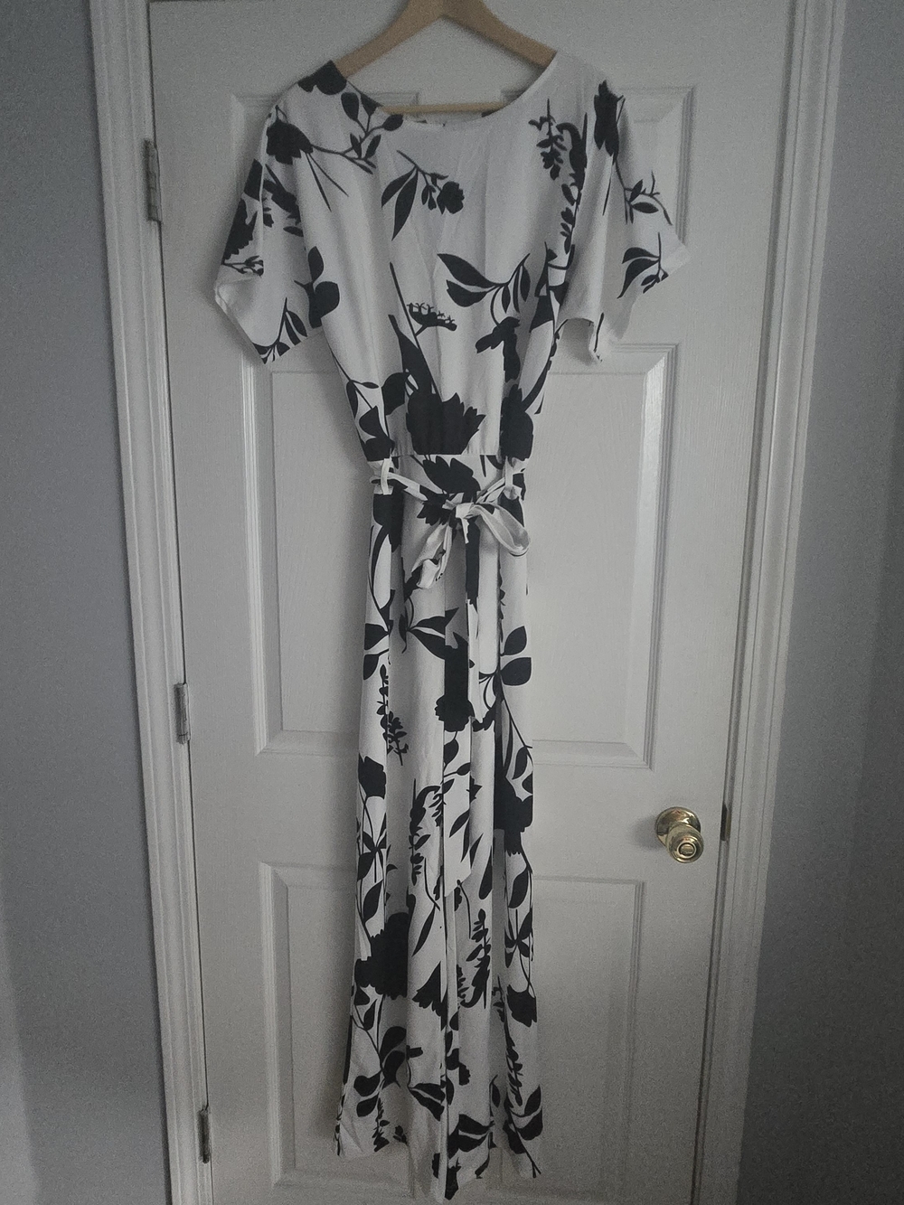 Women's Black & White Floral Jumpsuit with Tie Waist